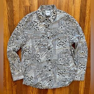 ZARA Long Sleeve Viscose Shirt – Bold Graffiti All‑Over Print Men Size L